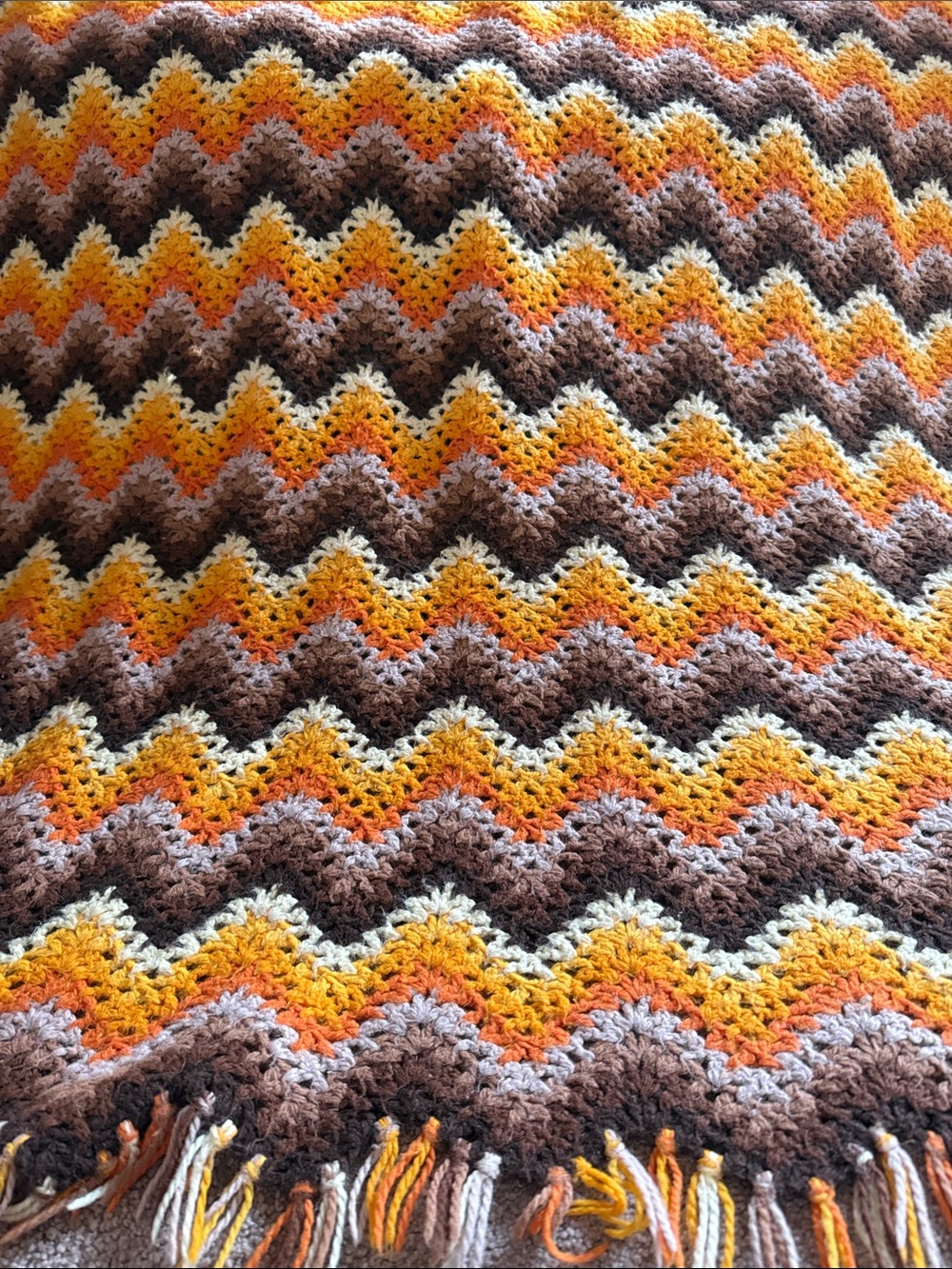 Hand Crafted Zigzag Chevron Throw in Yellow, Orange, Brown, Cream - Picture 3 of 7